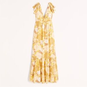 ABERCROMBIE Yellow Floral Maxi Dress V Neck Size Medium Tall MT